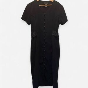 Elegant Vintage 90s MIDI Black Button-Down Dress Size 16